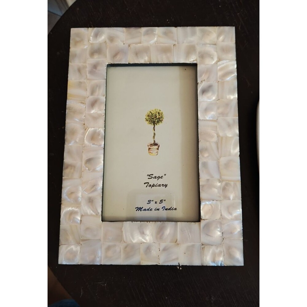 3”x5” Frame Mother Of Pearl Beach Ocean Decor Shelf Sitter White